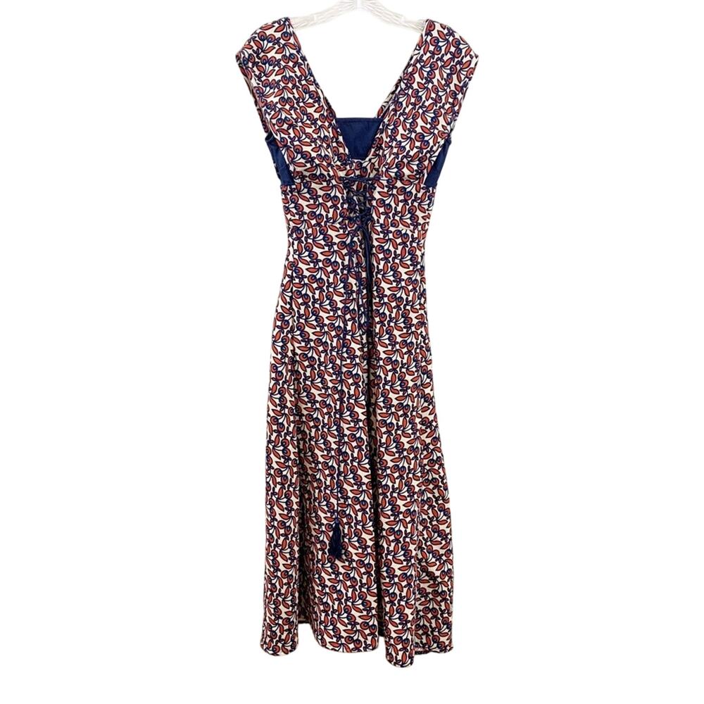 Eshakti Floral Lace-Up Front Midi Cream/Rust Dress